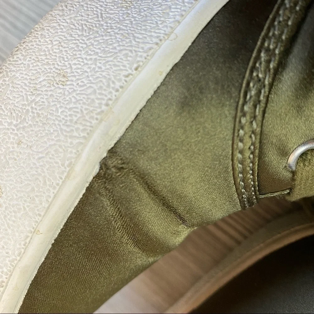 Olive satin lace up sneakers with chunky white soles size 40 Pull & Bear